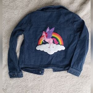 Hanna Anderson 14-16 jean jacket denim unicorn patches
